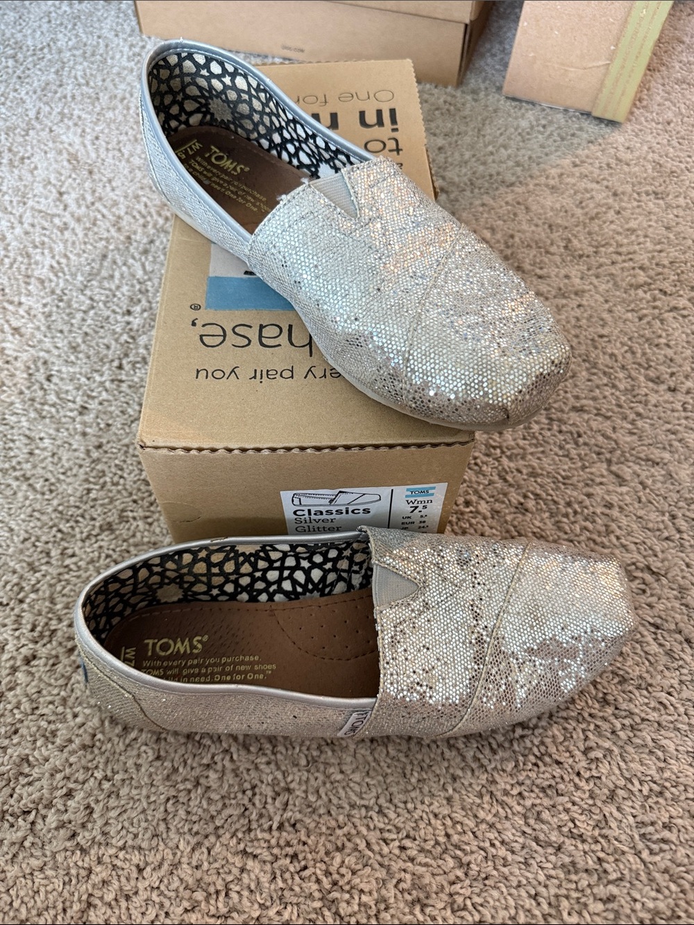 TOMS Silver Glitter Classic Slip-On Espadrilles